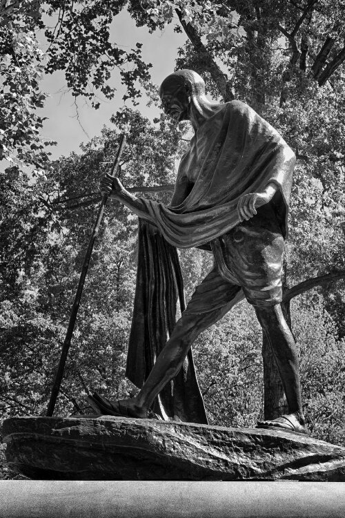 This 17-foot-tall bronze statue of Mahatma Gandhi in the Indian Garden was dedicated on October 1, 2006.